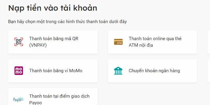 Các hình thức nạp tiền phổ biến tại MB66